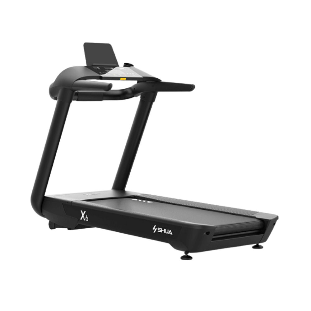 Hình ảnh máy chạy bộ Shua X6 SH-T6700A sở hữu động cơ AC mạnh mẽ, tốc độ tối đa 20 km/h, độ dốc tự động 15% và thảm chạy rộng, phù hợp cho gia đình, phòng gym và trung tâm thể hình.