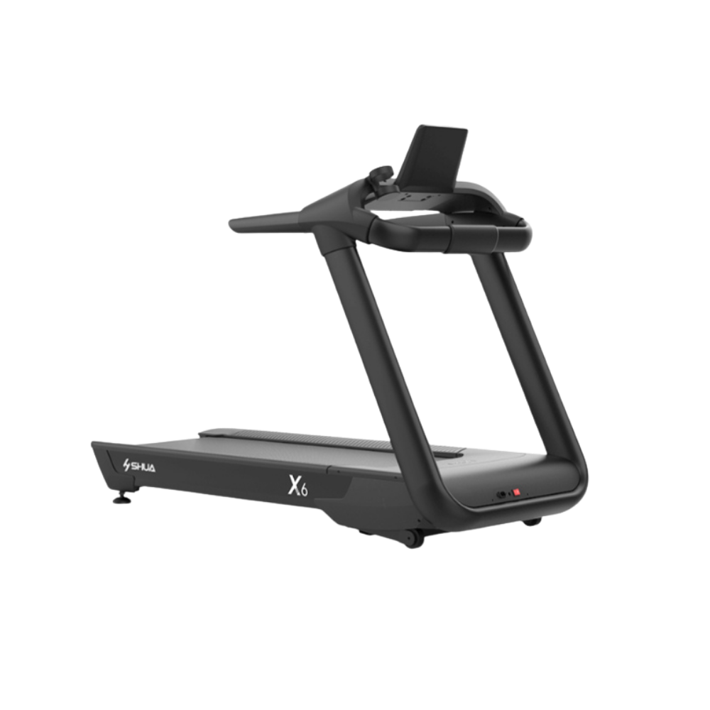 Hình ảnh máy chạy bộ Shua X6 SH-T6700A sở hữu động cơ AC mạnh mẽ, tốc độ tối đa 20 km/h, độ dốc tự động 15% và thảm chạy rộng, phù hợp cho gia đình, phòng gym và trung tâm thể hình.